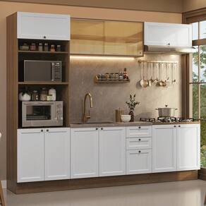 Armário De Cozinha Completa 270 Cm Rustic/branco Vik Madesa 02 Rustic/branco
