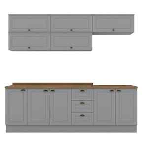 Cozinha Modulada Americana 8 Peças Balcão 120cm Cinza/nature Com Tampo - Móveis Henn Cinza/nature