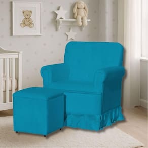 Poltrona De Amamentação Mamãe Catarina Balanço E Puff Suede Suede Azul Turquesa