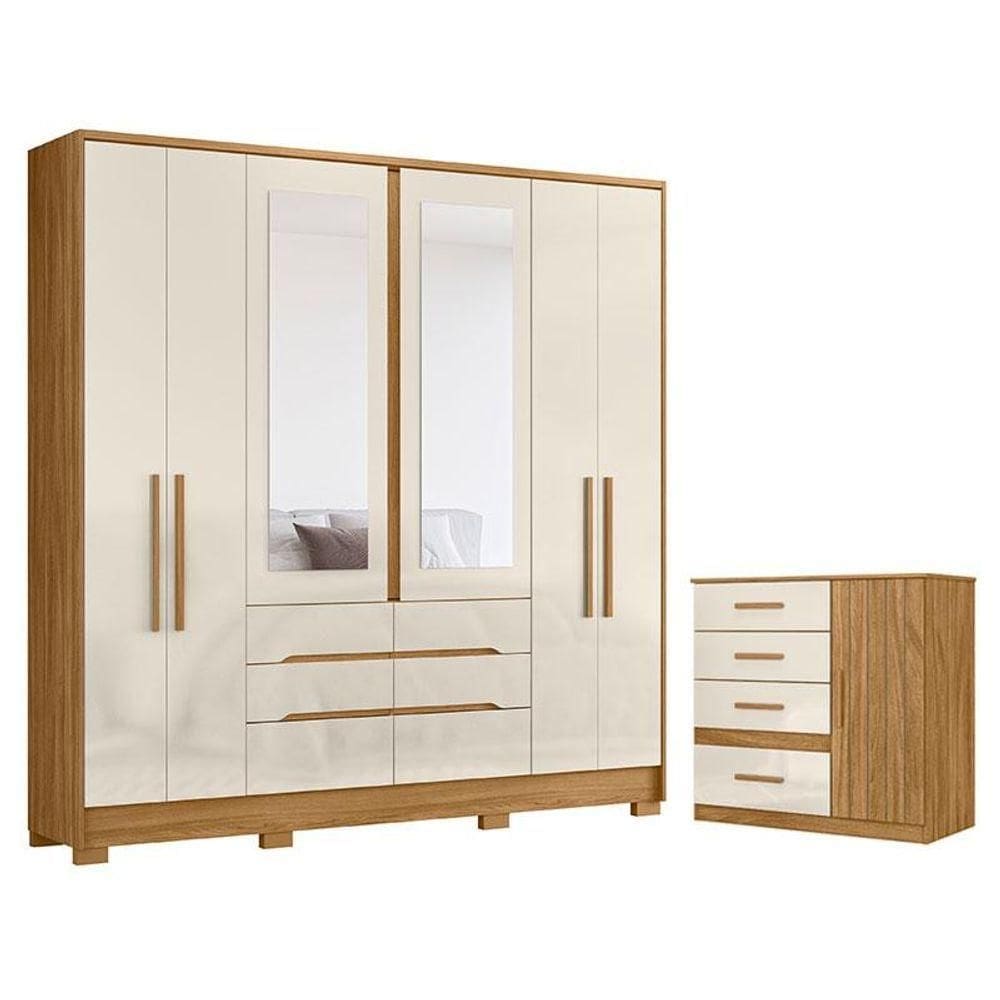 Guarda Roupa Casal San Francisco E Cômoda Vênus Freijó Off White - Moval