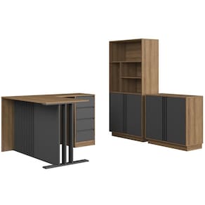 Conjunto Para Escritorio Office 3 Peças Cm4080 Faem Mel Grafite