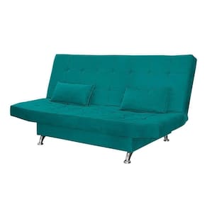 Sofá Cama Casal Com Almofadas Bettina Suede Azul Turquesa