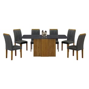Mesa De Jantar Doha 160x80 Freijó Decor Freijó Chumbo Com 6 Cadeiras Freijó Joli Chumbo - Leifer Móveis