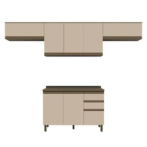 Cozinha Modulada Connect 4 Peças Balcão 120cm Duna/cristal Com Tampo Mdp - Móveis Henn Duna/cristal