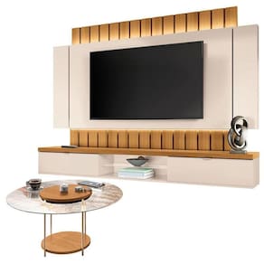 Home Suspenso Illusion Cinamomo Off White E Mesa De Centro Sky Com Tampo De Vidro Cinamomo- Hb Móveis