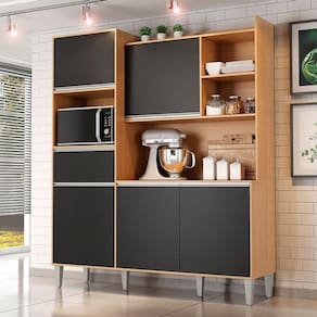 Armário Para Cozinha Kit Ambiente Isabel Amêndoa Preto - Ajl