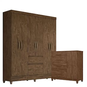 Guarda Roupa Casal New Cuba E Cômoda Venus Com Pés Castanho Wood - Moval