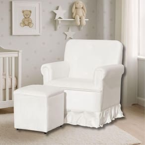 Poltrona De Amamentação Mamãe Catarina Balanço E Puff Suede Suede Branco