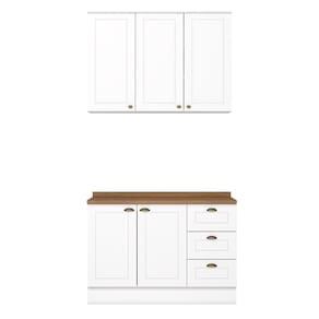 Cozinha Americana 2 Peças Branco Com Tampo Nature - Móveis Henn Branco/nature