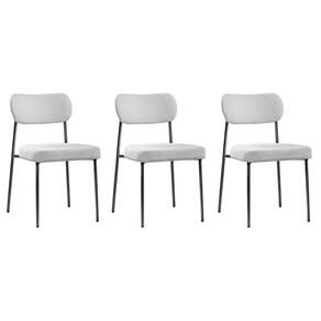 Conjunto 3 Cadeiras Lavínia Bouclê Cinza/aço Preto- Salaone Bouclê Cinza/aço Preto