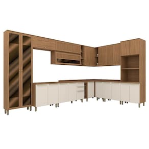Cozinha Modulada Requinte 14 Peças Com Cristaleira Nature/areia - Móveis Henn Nature/areia