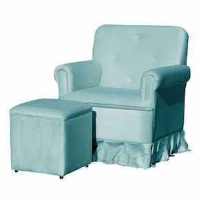 Poltrona Para Amamentação Balanço E Puff Clarice Veludo Veludo Azul Turquesa