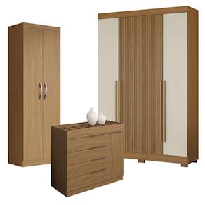 Guarda Roupa Casal 2030240 Atacama Areia Com Armário Multiuso 2000192 E Cômoda Sevilha Atacama - Aramóveis