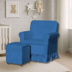 Poltrona De Amamentação Mamãe Catarina Balanço E Puff Suede Suede Azul Royal
