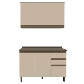 Cozinha Modulada Connect 2 Peças Com Aéreo E Balcão 120cm Duna/cristal - Móveis Henn Duna/cristal