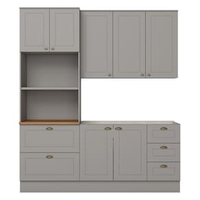 Cozinha Modulada Americana 3 Peças Com Balcão 120cm Sem Tampo Cinza/nature- Móveis Henn Cinza/nature