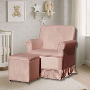 Poltrona De Amamentação Com Balanço E Puff Lavínia Veludo Veludo Rosa