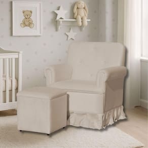 Poltrona De Amamentação Mamãe Catarina Balanço E Puff Suede Suede Cappuccino