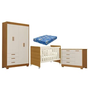 Quarto De Bebê Zaki E Berço Americano Evolution 4 Em 1 Areia Acetinado Savana Com Colchão Ortobom - Reller