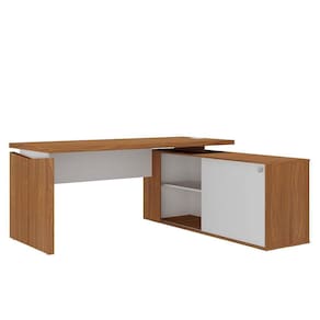Mesa Para Escritório Diretor Com Porta De Correr E Nichos Freijó/branco