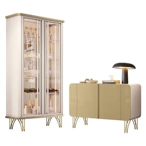 Sala De Jantar Com Cristaleira évora E Balcão Buffet Benvenuto Off White-champanhe Hb Móveis Off White-champanhe