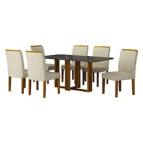Mesa De Jantar Jade 160x80 Freijó Chumbo Com 6 Cadeiras Freijó Joli Palha - Leifer Móveis