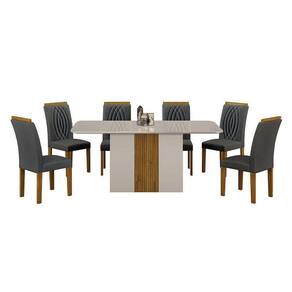 Mesa De Jantar Doha 160x80 Off White Freijó Decor Off Com 6 Cadeiras Freijó Joli Chumbo - Leifer Móveis