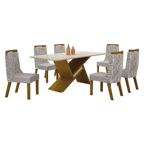 Mesa De Jantar ágata 180x90 Freijó Off White Com 6 Cadeiras Mdf Freijó Linho Cinza - Leifer Móveis
