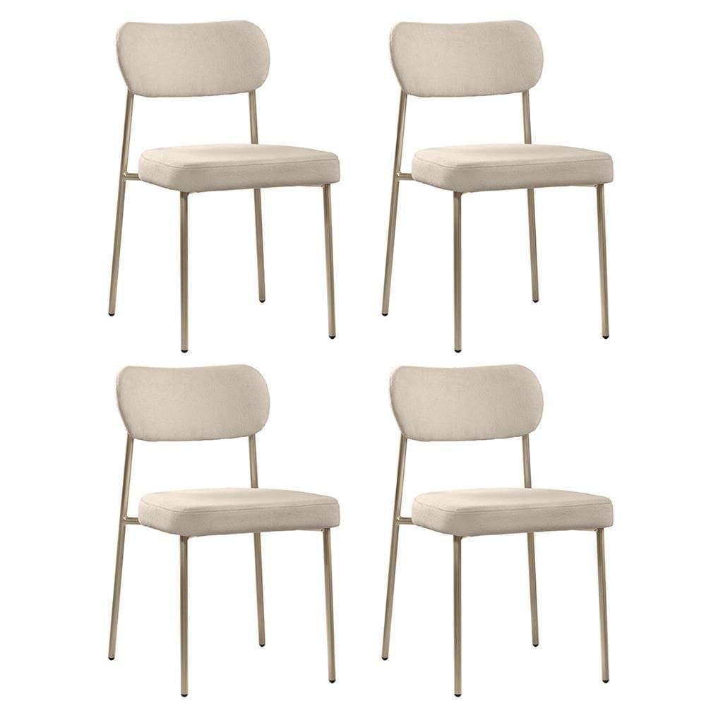 Conjunto 4 CadeirasLavínia Bouclê Bege/aço Champanhe- Salaone Bouclê Bege/aço Champanhe