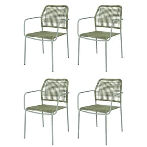Kit 4 Cadeiras Com Braços Empilhável Copacabana Fratini Aço Carbono Verde Trama Corda Náutica Verde