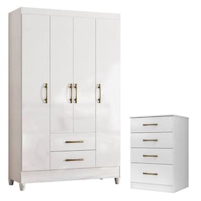 Guarda Roupa Solteiro Paraty E Cômoda Ms913 Branco Brilho - Moval
