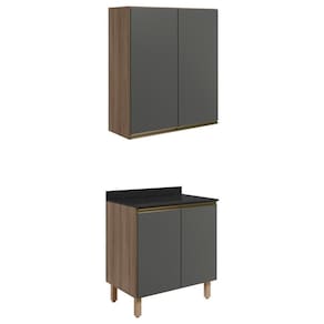 Armario Aereo Balcao 2 Portas 70cm Mdf Kali Nicioli Carvalho Toq Chumbo