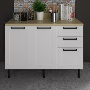 Balcão De Cozinha Em Mdf Com Tampo 2 Portas E 3 Gavetas 120cm Multimóveis Cr20462 Branco/carvalho Tropical