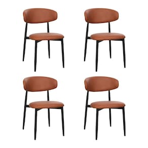 Kit 4 Cadeiras De Jantar Lucy Estrutura Aço Carbono Laminado Preto Com Estofado Poliuretano Caramelo