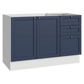 Balcão De Pia 120 Cm 2 Portas 3 Gavetas (sem Tampo) Branco/azul Vik Madesa Branco/azul