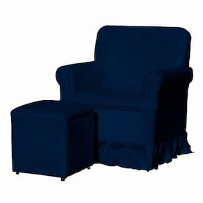 Poltrona Para Amamentação Balanço E Puff Clarice Veludo Veludo Azul Marinho