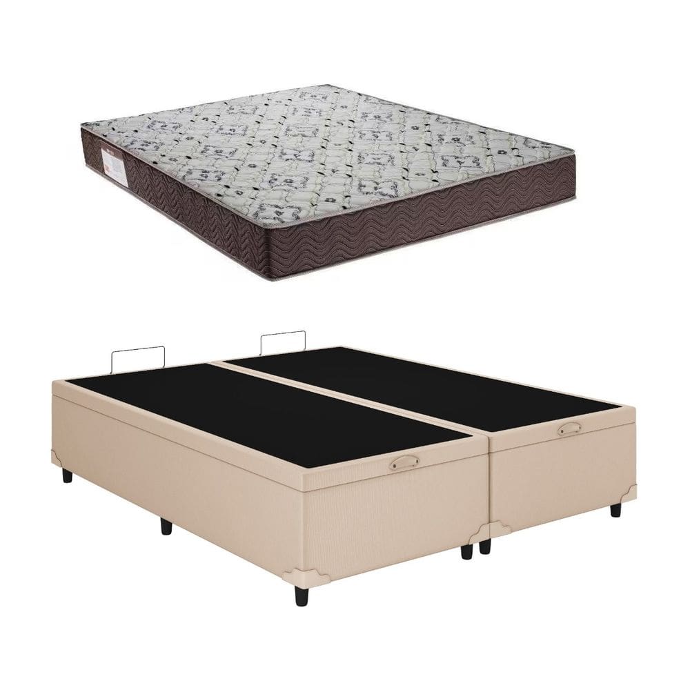 Cama Box Baú Queen Bipartido Bege Colchão ISO 150 D45 - Ortobom