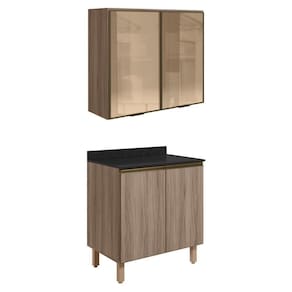 Armario Aereo Vidro Balcao 2p 80cm Mdf Kali Nicioli Carvalho Toq