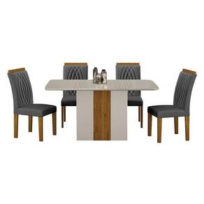 Mesa De Jantar Doha 120x80 Off White Decor Off Com 4 Cadeiras Freijó Joli Chumbo - Leifer Móveis