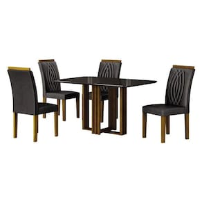 Mesa De Jantar Jade 120x80 Freijó Chumbo Com 4 Cadeiras Doha Mdf Freijó Joli Chumbo - Leifer Móveis