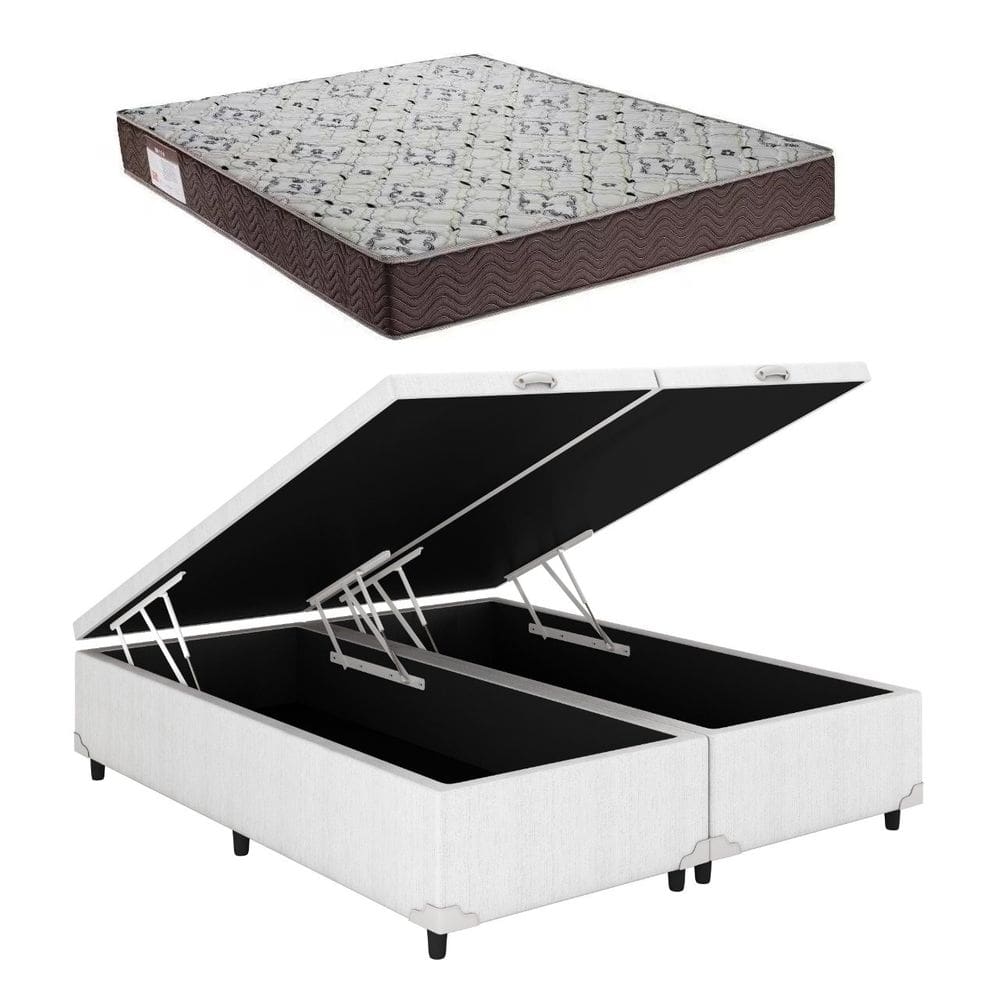 Cama Box Baú Queen Bipartido Branco Colchão ISO 150 D45 - Ortobom