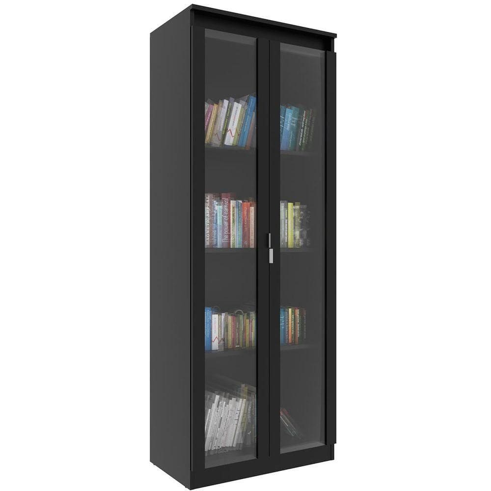 Estante Armário Alta Livreiro Multiuso Office 2 Portas Vidro Preto
