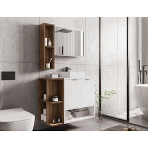 Conj Banheiro Gabinete E Espelheira Ibiza Branco Naturalle