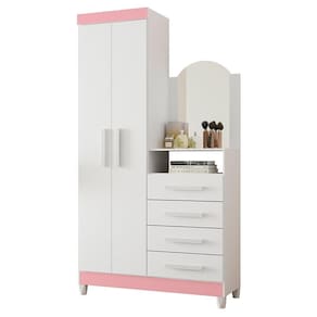 Cômoda New Capri 2 Portas E 4 Gavetas Quadriflex Branco/rosa Matte Com Espelho - Móveis Albatroz Branco/rosa Matte