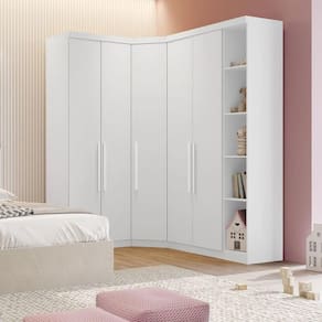 Modulado Completo De Canto Solteiro 5 Portas 6 Gavetas - Rizon-branco - Móveis Horizonte