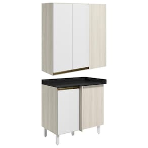 Armario Aereo E Balcao Canto Reto Mdf Kali Nicioli Bianco Toq Branco Uv