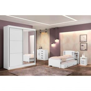 Guarda Roupa Solteiro Com Espelho 2 Portas 3 Gavetas - Athenas -branco - Móveis D`doro