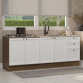 Kit Com 2 Balcões De Cozinha 3 Gavetas 4 Portas (sem Tampo E Pia) Rustic/branco Vik Madesa 01 Rustic/branco