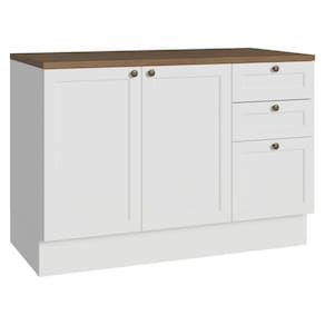 Balcão De Cozinha 120 Cm 2 Portas 3 Gavetas Branco Tampo Rustic Vik Madesa Branco/rustic