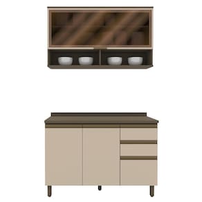 Cozinha Modulada Connect 2 Peças Com Aéreo Basculante E Balcão 120cm Duna/cristal - Móveis Henn Duna/cristal